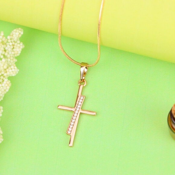 "Elegant Rose Gold Cross Pendant with Embedded CZ Accents, XPPT1266 - Picture 13 of 13